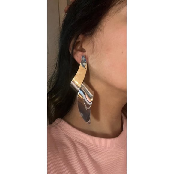 Big Silver earrings large metal huge bold statement earrings , chunky  pierced - Picture 2 of 7